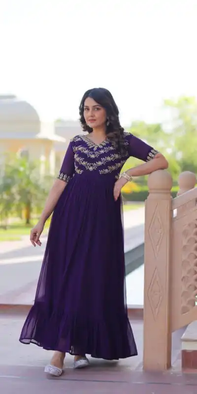 KA 1172 Purple in Faux Blooming Embroidery Work & Sequins Work Gown . Affordable Price ₹1749. Delivery 4-6 Working Days. Shop now. | Gowns, Bollywood Gowns, Creative Gowns, Designer Gowns, Embroidered Gowns, Party Wear Gowns