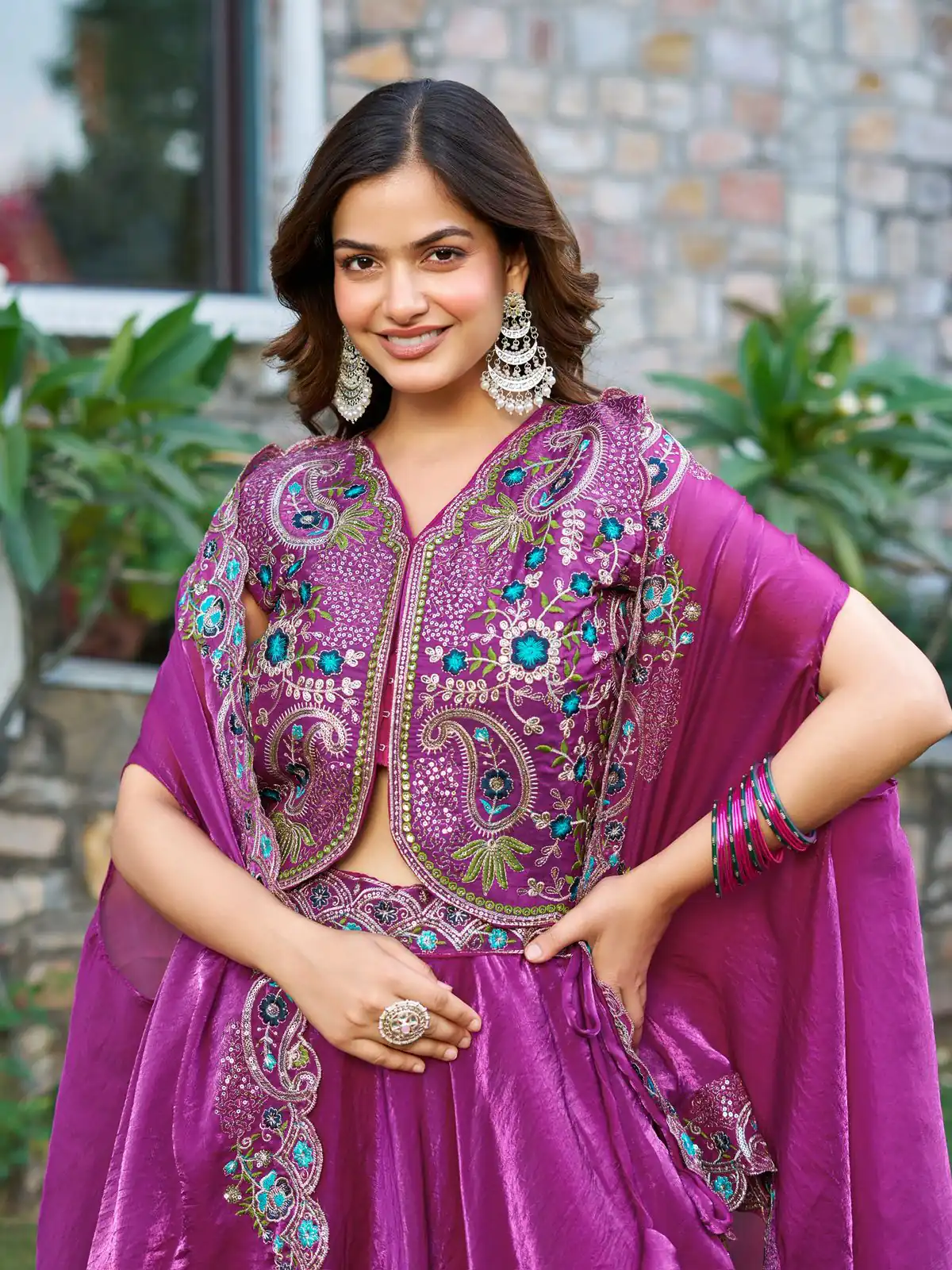 Purple Fendy Silk Embroidery Work Lehenga Choli - Image 3