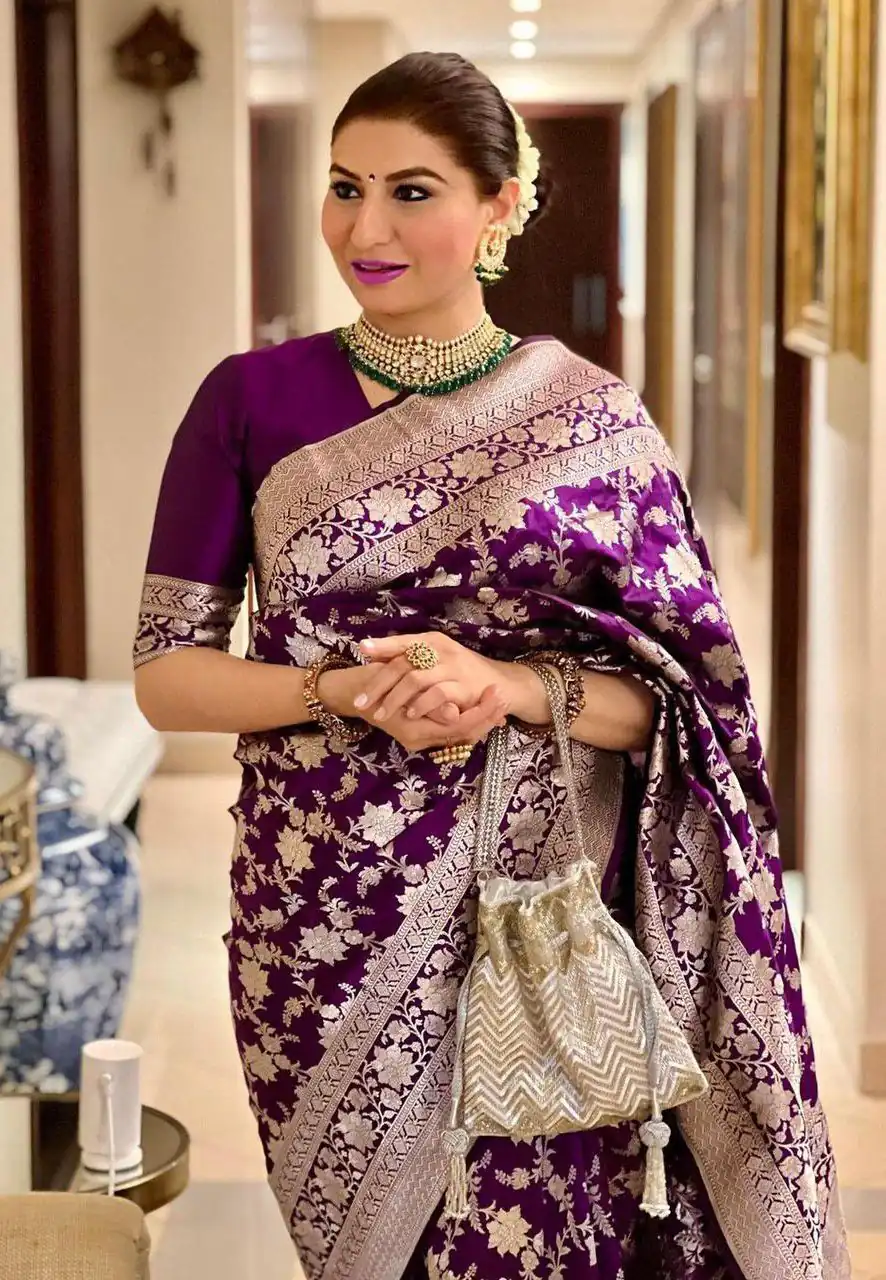 KP 6077 Purple in Soft Lichi Silk Designer Work Saree . Wedding, Party, Festive, Events Special Price ₹1399. Delivery 4-6 Working Days. Shop now. | Sarees, Bollywood Sarees, Creative Sarees, Designer Sarees, Embroidered Sarees, Ethnic Saree, Modern Digital sarees, Party Wear Sarees