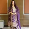 Purple Pure Chinnon Embroidery Work Salwar Suit