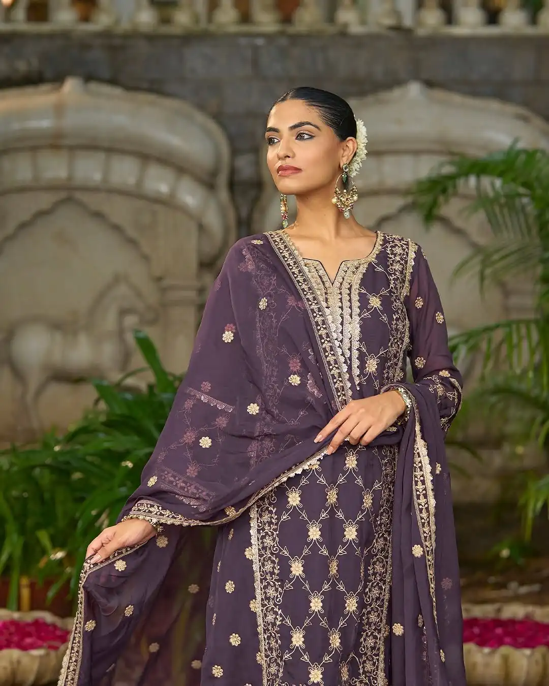 Purple Pure Chinnon Embroidery Work Salwar Suit - Image 6