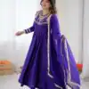 ZSR 3149 Purple Roman silk Gown Perfect for Wedding, Party, Sangeet, Haldi, Lohri – . Introductory Price ₹2099. Delivery 4-6 Working Days. Shop now. | Gowns, Bollywood Gowns, Creative Gowns, Designer Gowns, Embroidered Gowns, Party Wear Gowns