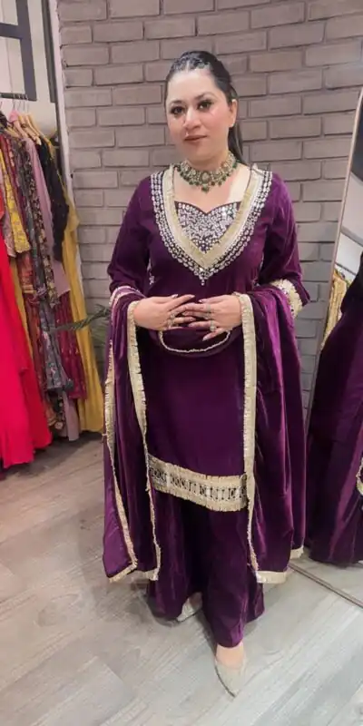 LG 2044 Purple in Velvet Mirror Work & Embroidery Work Salwar Suit . Best Price ₹2599. Delivery 4-6 Working Days. Shop now. | Jump Suits, Tops & Bottoms, Track Suits, Salwar suit, Casual Suits, Creative suits, Designer Suits, Palazzo Suits, Party Wear Suits, Patiala Suits, Straight Suits, Trendy Wear
