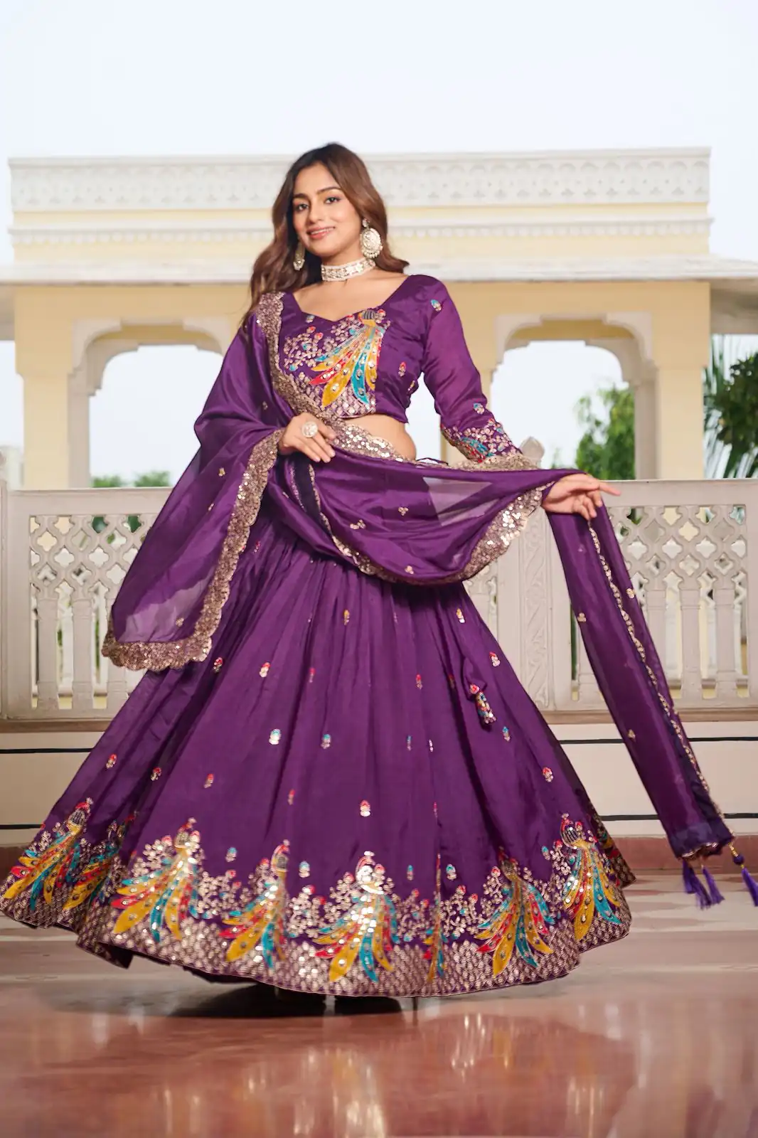 Purple Vichitra Embroidery Work Lehenga Choli - Image 4