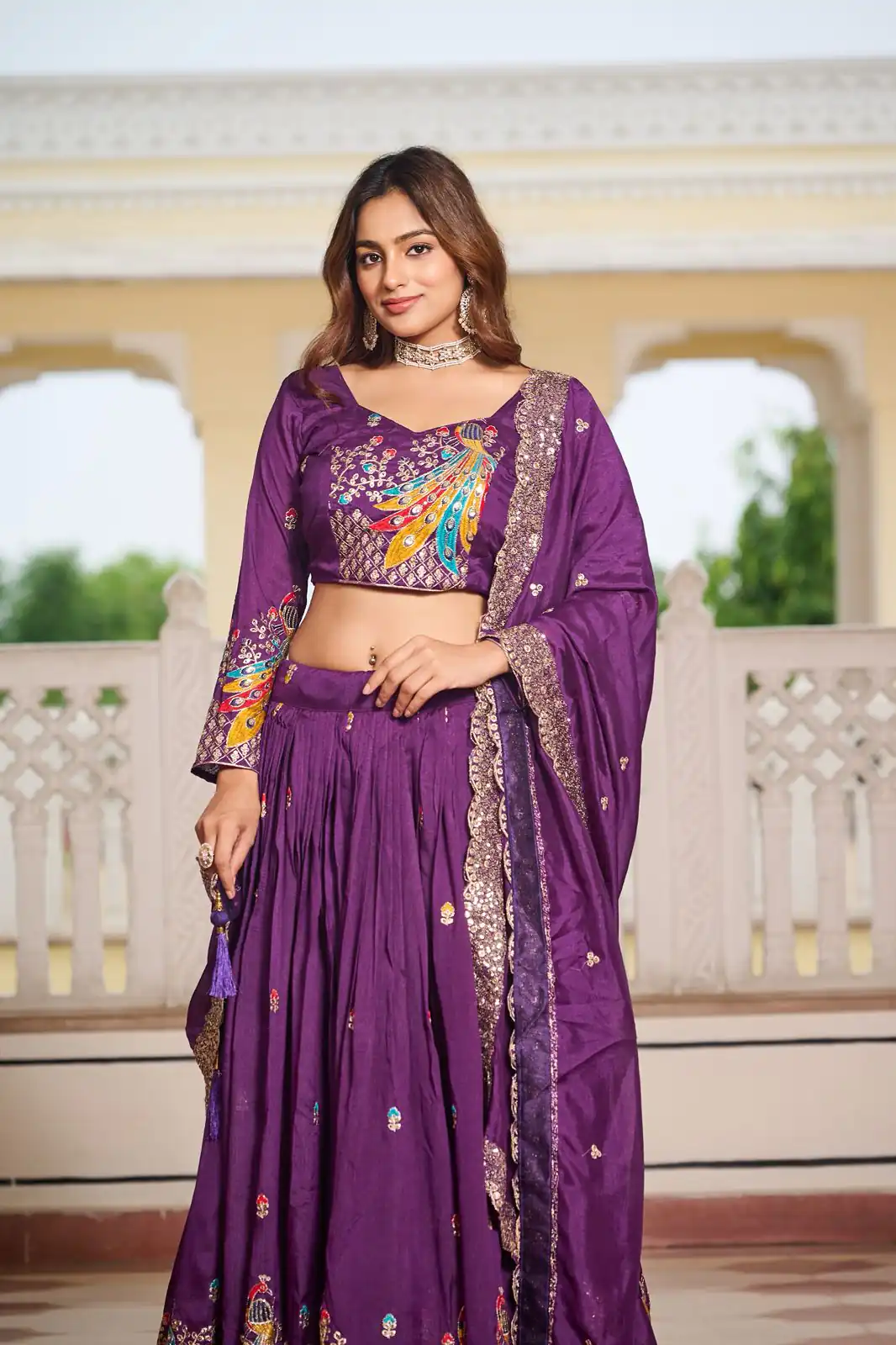Purple Vichitra Embroidery Work Lehenga Choli - Image 2
