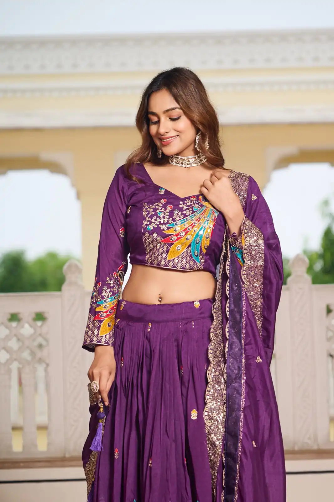 Purple Vichitra Embroidery Work Lehenga Choli