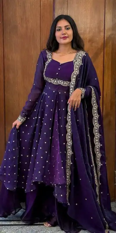 Purple Vichitra Silk Zari Embroidery Work Salwar Suit