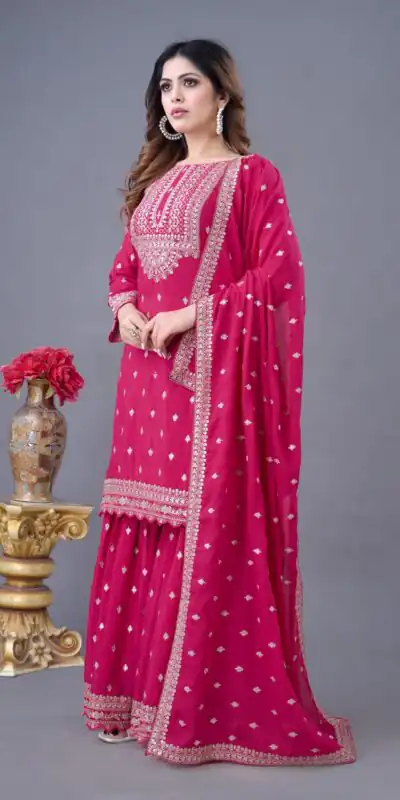 Rani Pink Chinon Silk Sequence Work Salwar Suit
