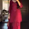 Red Chinon Silk Sequence Work Salwar Suit