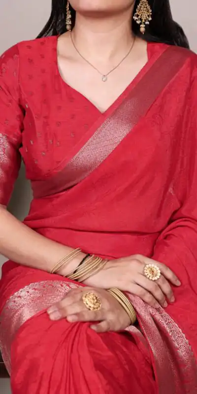 YNF 7916 Red Chinon Saree with Zari Work. Wedding, Party, Festive, Events Festive Deal ₹1699. Delivery 4-6 Working Days. Shop now. | Sarees, Bollywood Sarees, Creative Sarees, Designer Sarees, Embroidered Sarees, Ethnic Saree, Modern Digital sarees, Party Wear Sarees