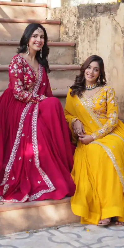 KA 1147 Red in Color Faux Blooming Embroidery Work & Zari Work Gown . Grab it for ₹2049. Delivery 4-6 Working Days. Shop now. | Gowns, Bollywood Gowns, Creative Gowns, Designer Gowns, Embroidered Gowns, Party Wear Gowns