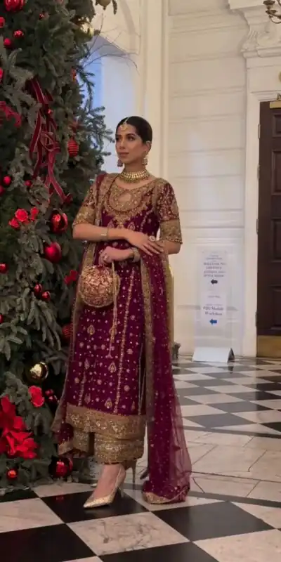 Red Faux Georgette Sequence Work Salwar Suit