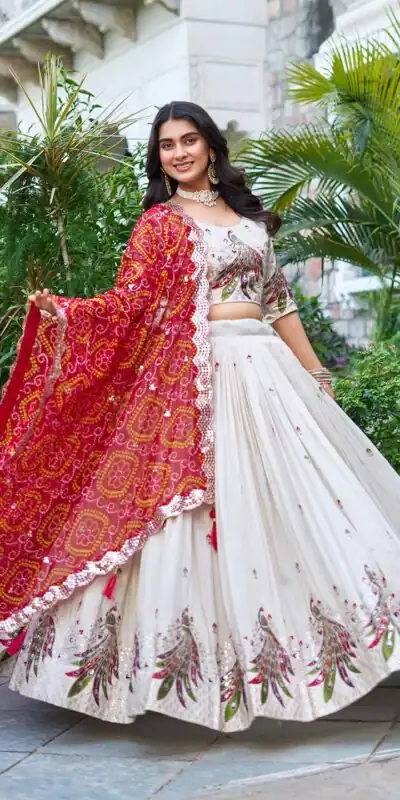 Red Pure Tissue Silk Embroidery Work Lehenga Choli