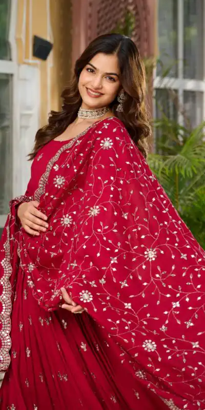 Ram 097 Red Vichitra Silk Gown with Embroidery Work. Wedding, Party, Festive, Events Affordable Price ₹2549. Delivery 4-6 Working Days. Shop now. | Gowns, Bollywood Gowns, Creative Gowns, Designer Gowns, Embroidered Gowns, Party Wear Gowns