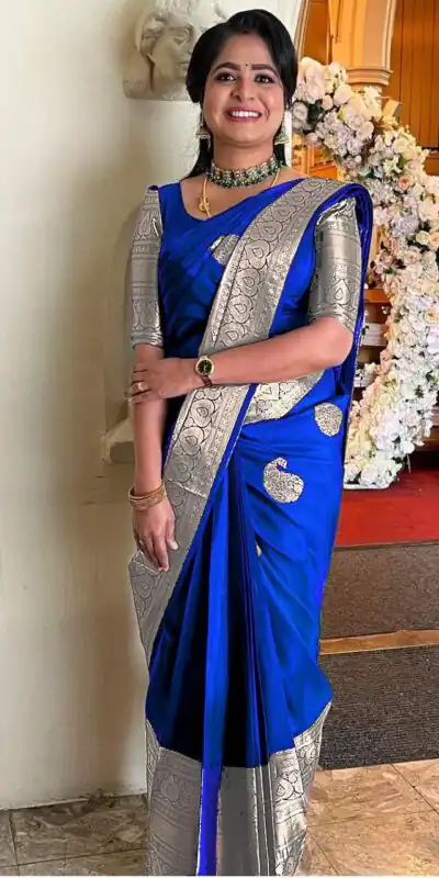 Royal Blue Soft Lichi Silk Jacquard Work All Over Saree