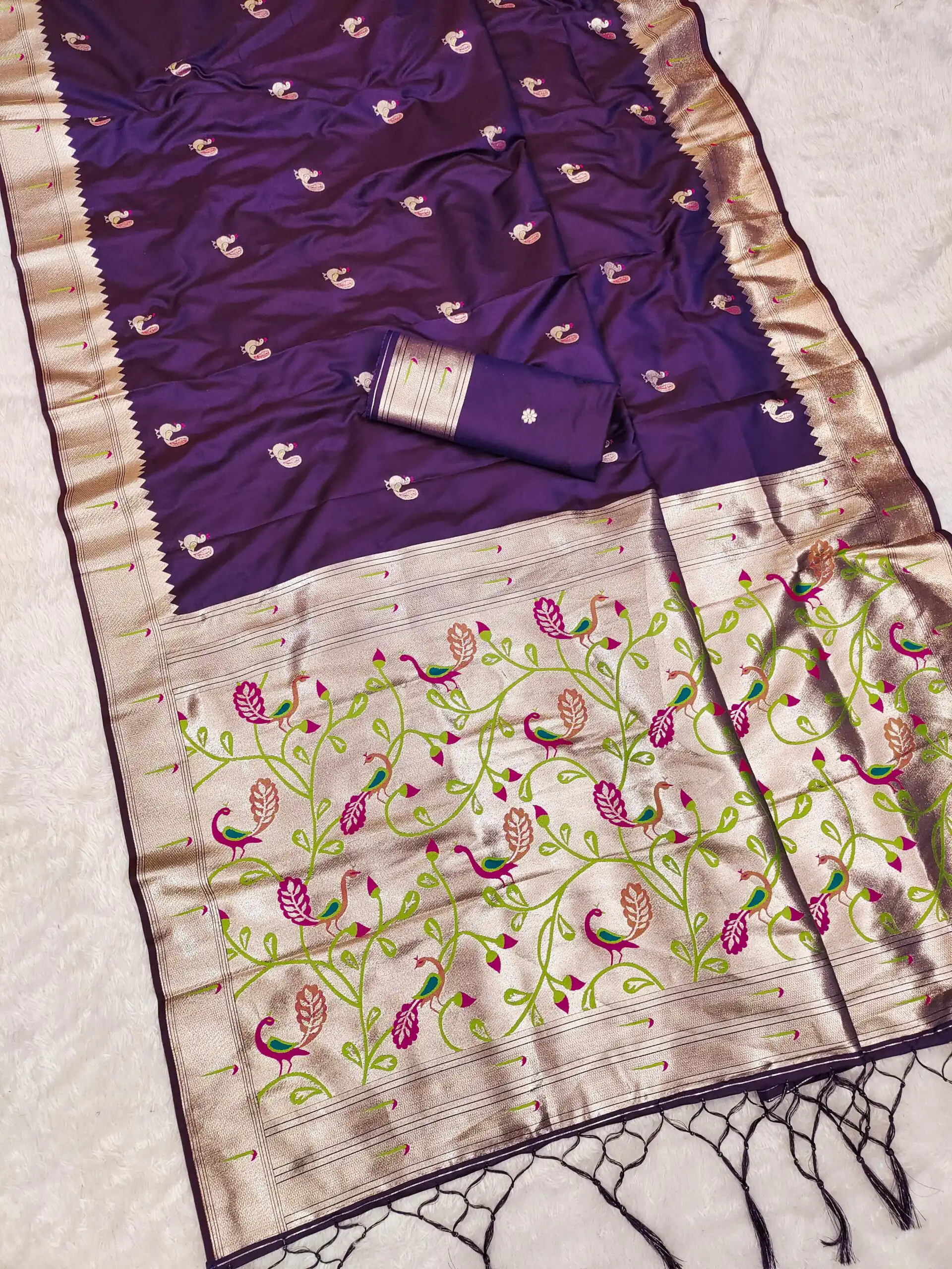 Royal Purple Soft Paithani Silk Lace Zari Work Saree