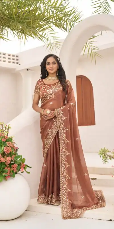 JR 645 Rust Fandy chiffon Saree Perfect for Wedding, Party, Housewarming, Durga Puja, Traditional Day – . Special Price ₹1949. Delivery 4-6 Working Day | Sarees, Bollywood Sarees, Creative Sarees, Designer Sarees, Embroidered Sarees, Ethnic Saree, Modern Digital sarees, Party Wear Sarees