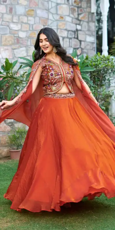 Rust Fendy Silk Embroidery Work Lehenga Choli