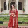Rust Vichitra Silk Sequins Work Lehenga Choli