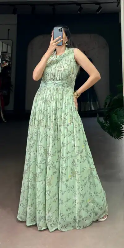 YNF 5200 Sea Green Color Weightless Marbal Gown with Designer Work. Available at ₹1649 only. Delivery 4-6 Working Days. Shop now. | Gowns, Bollywood Gowns, Creative Gowns, Designer Gowns, Embroidered Gowns, Party Wear Gowns