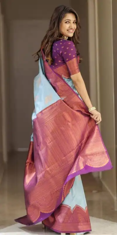 KPR 133 Sky Blue Color Soft Lichi Silk Saree with Designer Work. Exclusive Offer ₹1399. Delivery 4-6 Working Days. Shop now. | Sarees, Bollywood Sarees, Creative Sarees, Designer Sarees, Embroidered Sarees, Ethnic Saree, Modern Digital sarees, Party Wear Sarees