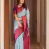 Sky Blue Lichi Silk Jacquard Work Saree