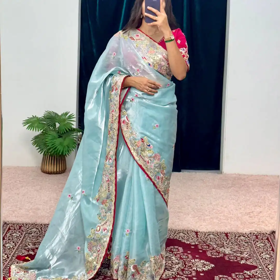 SC 1008 Sky Blue Organza Silk Saree Perfect for Wedding, Party, Eid, Makar Sankranti, Anniversary –. Affordable Price ₹2399. Delivery 4-6 Working Days. | Sarees, Bollywood Sarees, Creative Sarees, Designer Sarees, Embroidered Sarees, Ethnic Saree, Modern Digital sarees, Party Wear Sarees