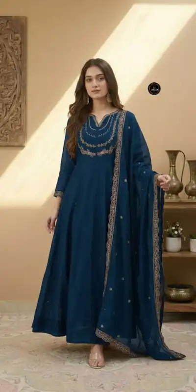 MF 912 Teal Color Vichitra Silk Gown with Sequence Work Designer Work. Get it for ₹1799. Delivery 4-6 Working Days. Shop now. | Gowns, Bollywood Gowns, Creative Gowns, Designer Gowns, Embroidered Gowns, Party Wear Gowns