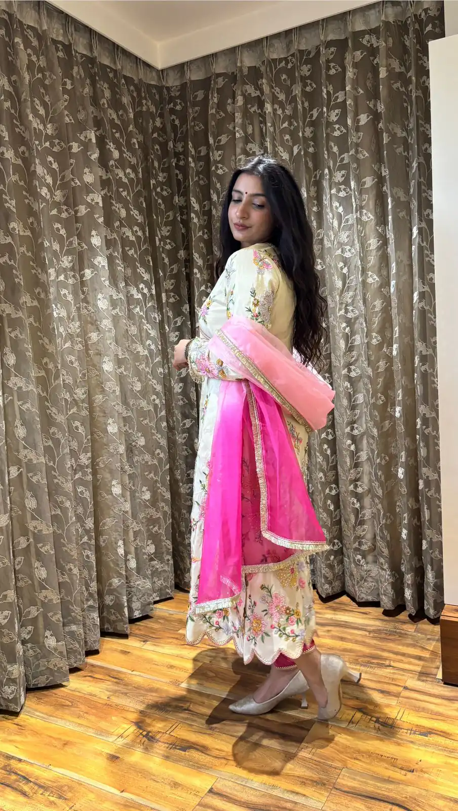 White Chinon Embroidery Lace Work Salwar Suit - Image 3