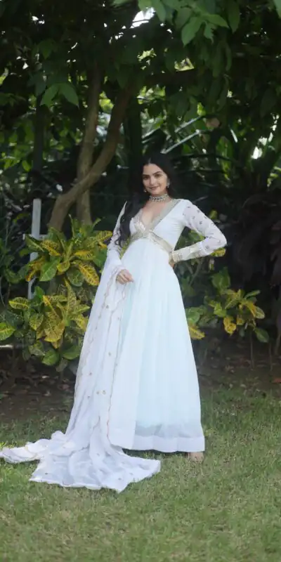 KA 1067 White Faux Blooming Gown Perfect for Wedding, Party, Haldi, Raksha Bandhan, Traditional Day – . Exclusive Offer ₹1849. Delivery 4-6 Working Da | Gowns, Bollywood Gowns, Creative Gowns, Designer Gowns, Embroidered Gowns, Party Wear Gowns