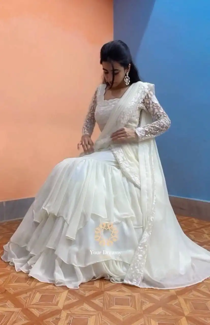 White Faux Georgette Sequins Work Lehenga Choli