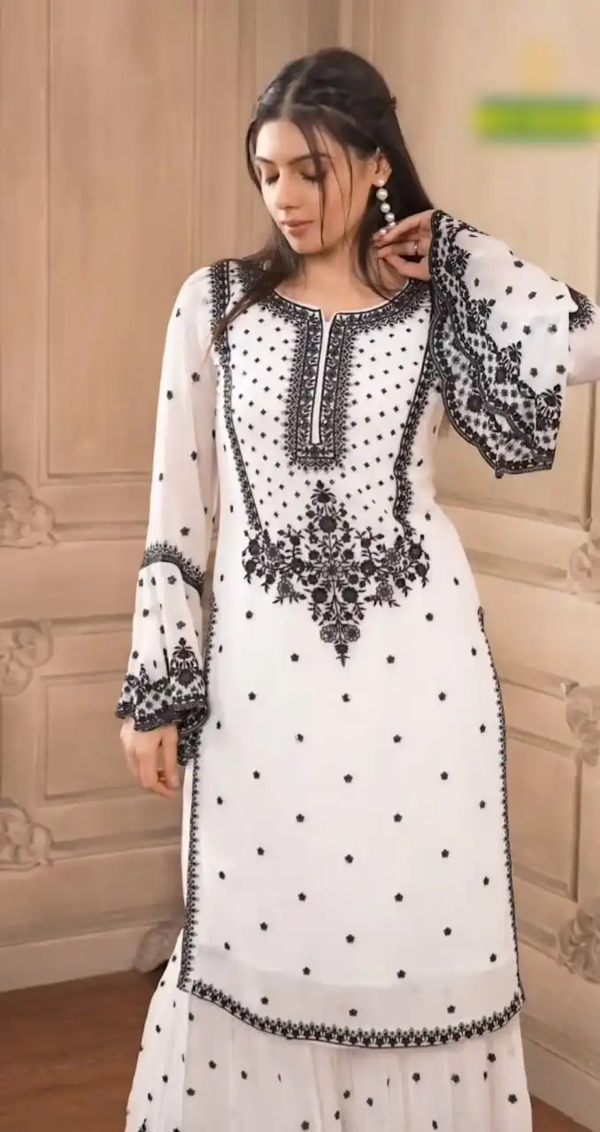 DC 111 White Fox Georgette Salwar Suit with Embroidery Work & Thread Embroidery. Available at ₹2449 only. Delivery 4-6 Working Days. Shop now. | Jump Suits, Tops & Bottoms, Track Suits, Salwar suit, Casual Suits, Creative suits, Designer Suits, Palazzo Suits, Party Wear Suits, Patiala Suits, Straight Suits, Trendy Wear
