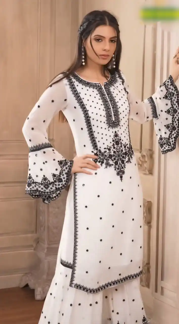 DC 111 White Fox Georgette Salwar Suit with Embroidery Work & Thread Embroidery. Available at ₹2449 only. Delivery 4-6 Working Days. Shop now. | Jump Suits, Tops & Bottoms, Track Suits, Salwar suit, Casual Suits, Creative suits, Designer Suits, Palazzo Suits, Party Wear Suits, Patiala Suits, Straight Suits, Trendy Wear