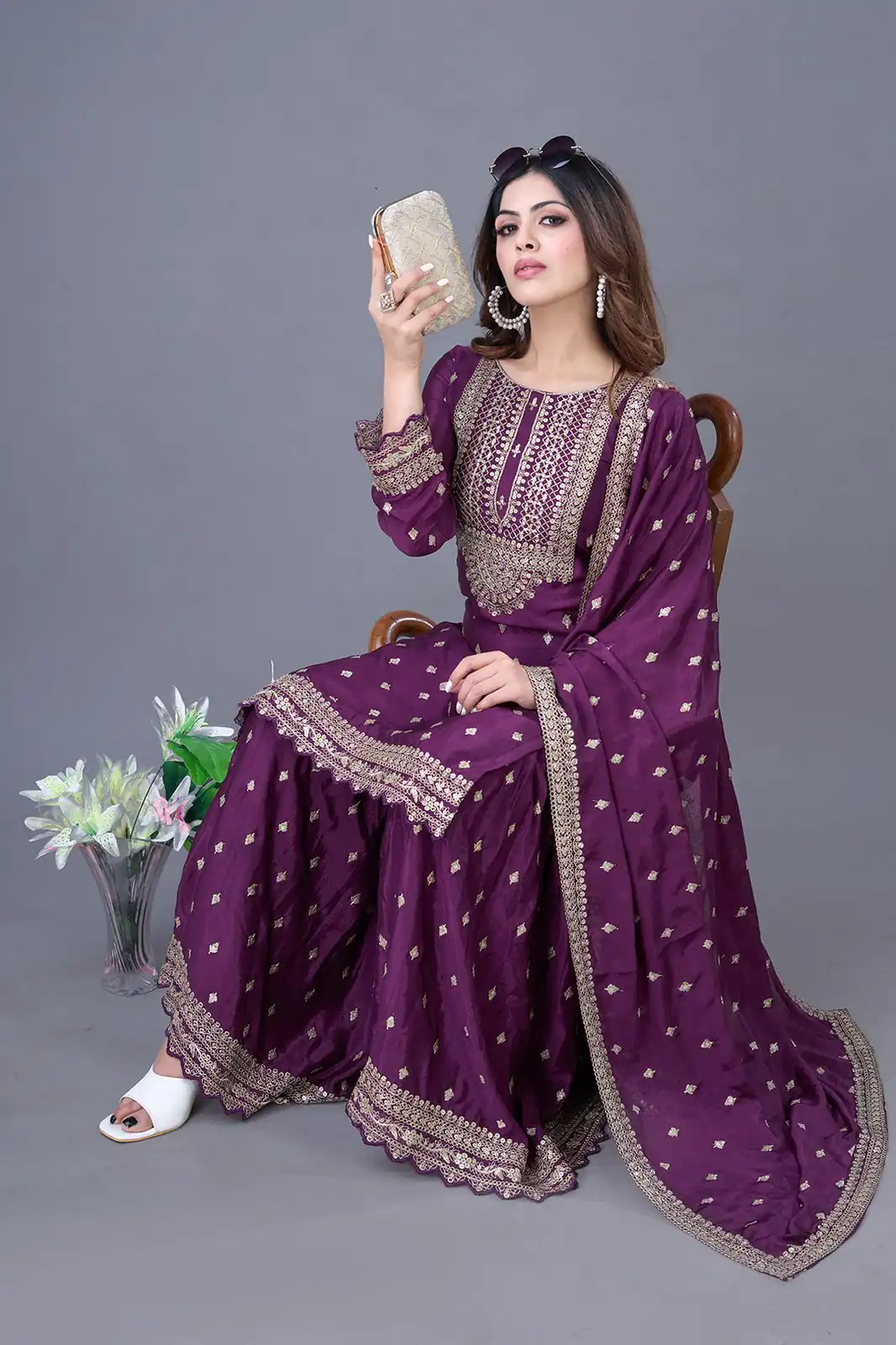 ZF 5006 Wine Color Chinon Silk Sequence Work Salwar Suit Casual, Wedding, Festive, Events . Expected Delivery  4-6 Working Days @2149/- only      | Jump Suits, Salwar suit, Casual Suits, Creative suits, Designer Suits, Palazzo Suits, Party Wear Suits, Patiala Suits, Straight Suits