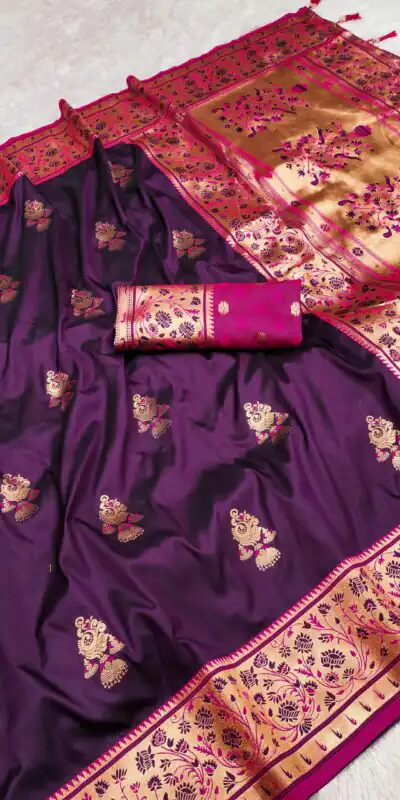 MB 28 Wine Pethani Silk Saree with Zari Work & Lace Work. Wedding, Party, Festive, Events Grab it for ₹2099. Delivery 4-6 Working Days. Shop now. | Sarees, Bollywood Sarees, Creative Sarees, Designer Sarees, Embroidered Sarees, Ethnic Saree, Modern Digital sarees, Party Wear Sarees