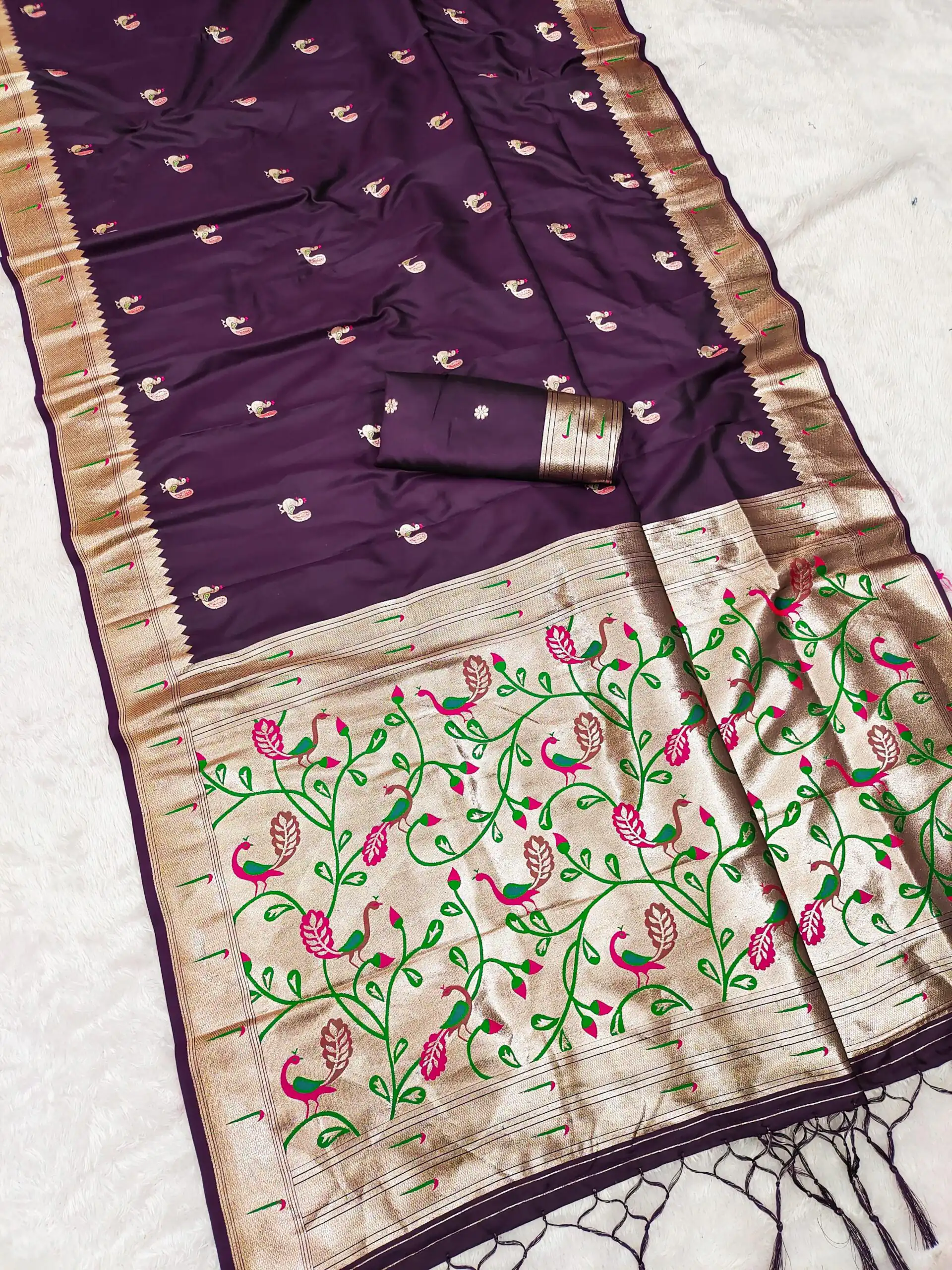 Wine Soft Paithani Silk Lace Zari Work Saree