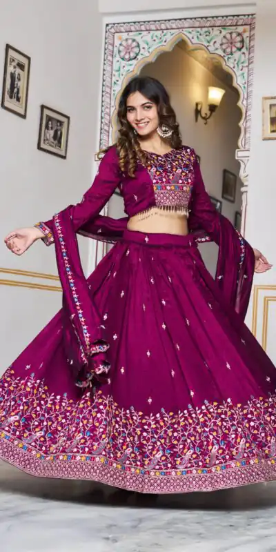 Ram 147 Wine Vichitra Silk Lehenga Choli Perfect for Wedding, Party, Ganesh Chaturthi, Housewarming, Engagement – . Introductory Price ₹3349. Delivery | Lehenga, Bollywood Lehenga, Creative Lehenga, Designer Lehenga, Embroidered Lehenga, Party Wear Lehenga