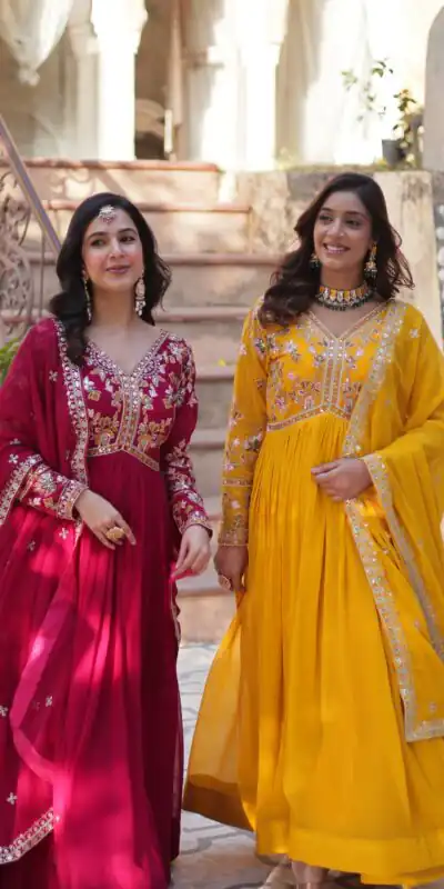 KA 1147 Yellow in Color Faux Blooming Embroidery Work & Zari Work Gown . Grab it for ₹2049. Delivery 4-6 Working Days. Shop now. | Gowns, Bollywood Gowns, Creative Gowns, Designer Gowns, Embroidered Gowns, Party Wear Gowns