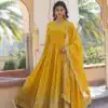 Yellow Faux Georgette Embroidery Zari Work Gown