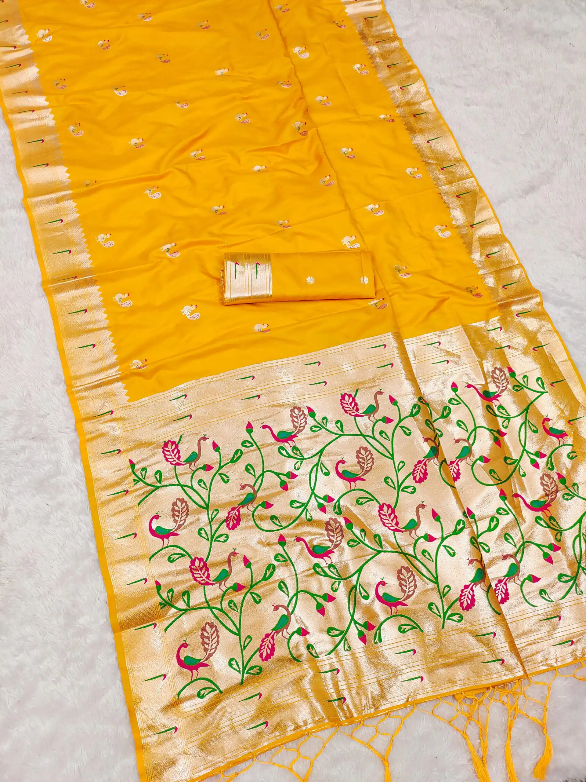 Yellow Soft Paithani Silk Lace Zari Work Saree