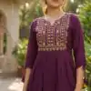 Wine Rayon Thread Work Fancy Kurti