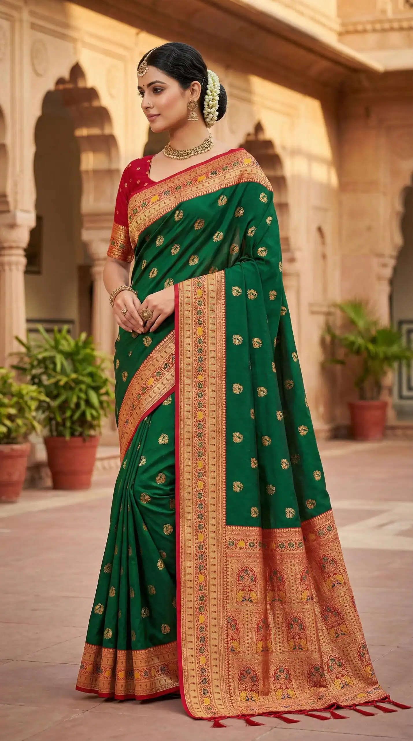 Green Meenakari Lace Zari Work Saree