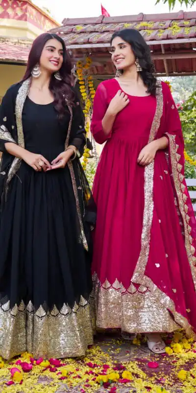 Ram 157 Black Fox Georgette Gown Perfect for Wedding, Party, Ethnic Day, Pongal, Durga Puja – . Affordable Price ₹2149. Delivery 4-6 Working Days. | Gowns, Bollywood Gowns, Creative Gowns, Designer Gowns, Embroidered Gowns, Party Wear Gowns