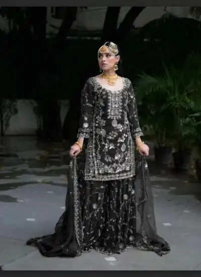 VLM 226 Black Fox Georgette with Embroidery Work & Lace Work Salwar Suit . Festive Deal ₹2499. Delivery 4-6 Working Days. Shop now. | Jump Suits, Salwar suit, Casual Suits, Creative suits, Designer Suits, Palazzo Suits, Party Wear Suits, Patiala Suits, Straight Suits