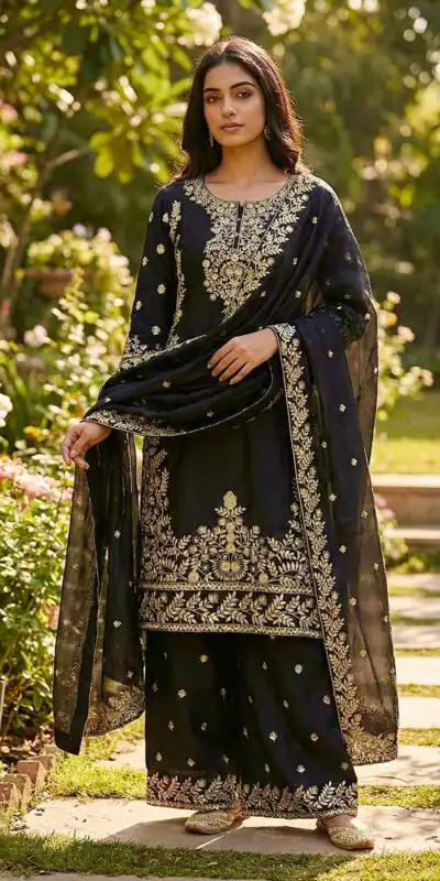 SRK 5316 Black Organza Silk Salwar Suit Perfect for Wedding, Party, Makar Sankranti, Eid, Durga Puja – . Affordable Price ₹2149. Delivery 4-6 Workin | Jump Suits, Salwar suit, Casual Suits, Creative suits, Designer Suits, Palazzo Suits, Party Wear Suits, Patiala Suits, Straight Suits