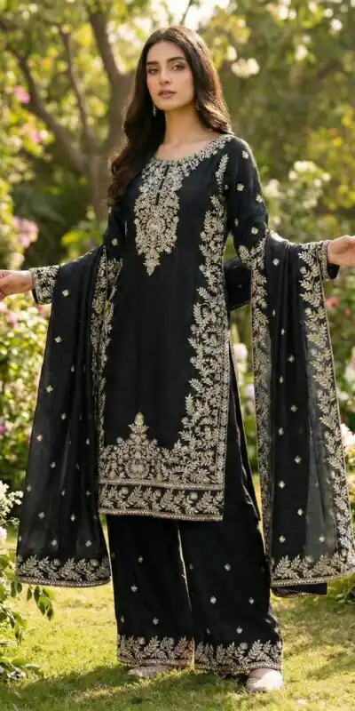 SRK 5316 Black Organza Silk Salwar Suit Perfect for Wedding, Party, Makar Sankranti, Eid, Durga Puja – . Affordable Price ₹2149. Delivery 4-6 Workin | Jump Suits, Salwar suit, Casual Suits, Creative suits, Designer Suits, Palazzo Suits, Party Wear Suits, Patiala Suits, Straight Suits