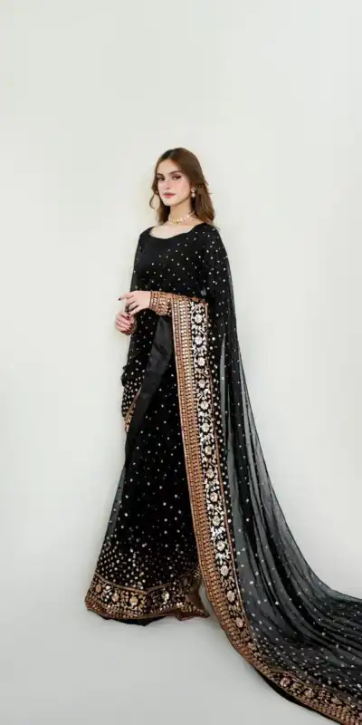 NC 5545 Black in Color Georgette. Embroidery Work & Sequins Work Saree Best Price ₹2149. Delivery 4-6 Working Days. Shop now. | Sarees, Bollywood Sarees, Creative Sarees, Designer Sarees, Embroidered Sarees, Ethnic Saree, Modern Digital sarees, Party Wear Sarees