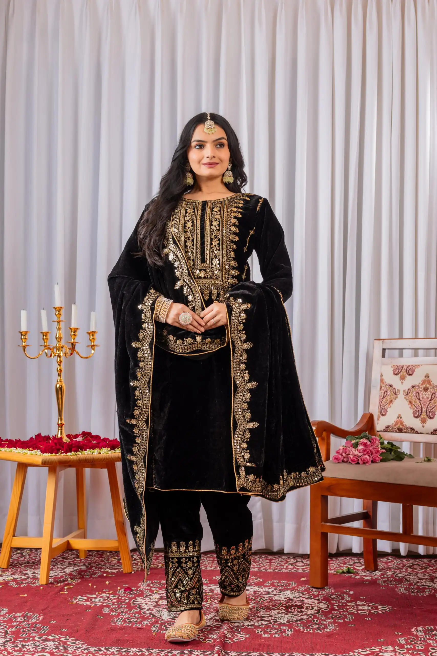 AD 089 Black Viscose Velvet Salwar Suit with Embroidery Work. Affordable Price ₹1999. Delivery 4-6 Working Days. Shop now. | Jump Suits, Salwar suit, Casual Suits, Creative suits, Designer Suits, Palazzo Suits, Party Wear Suits, Patiala Suits, Straight Suits