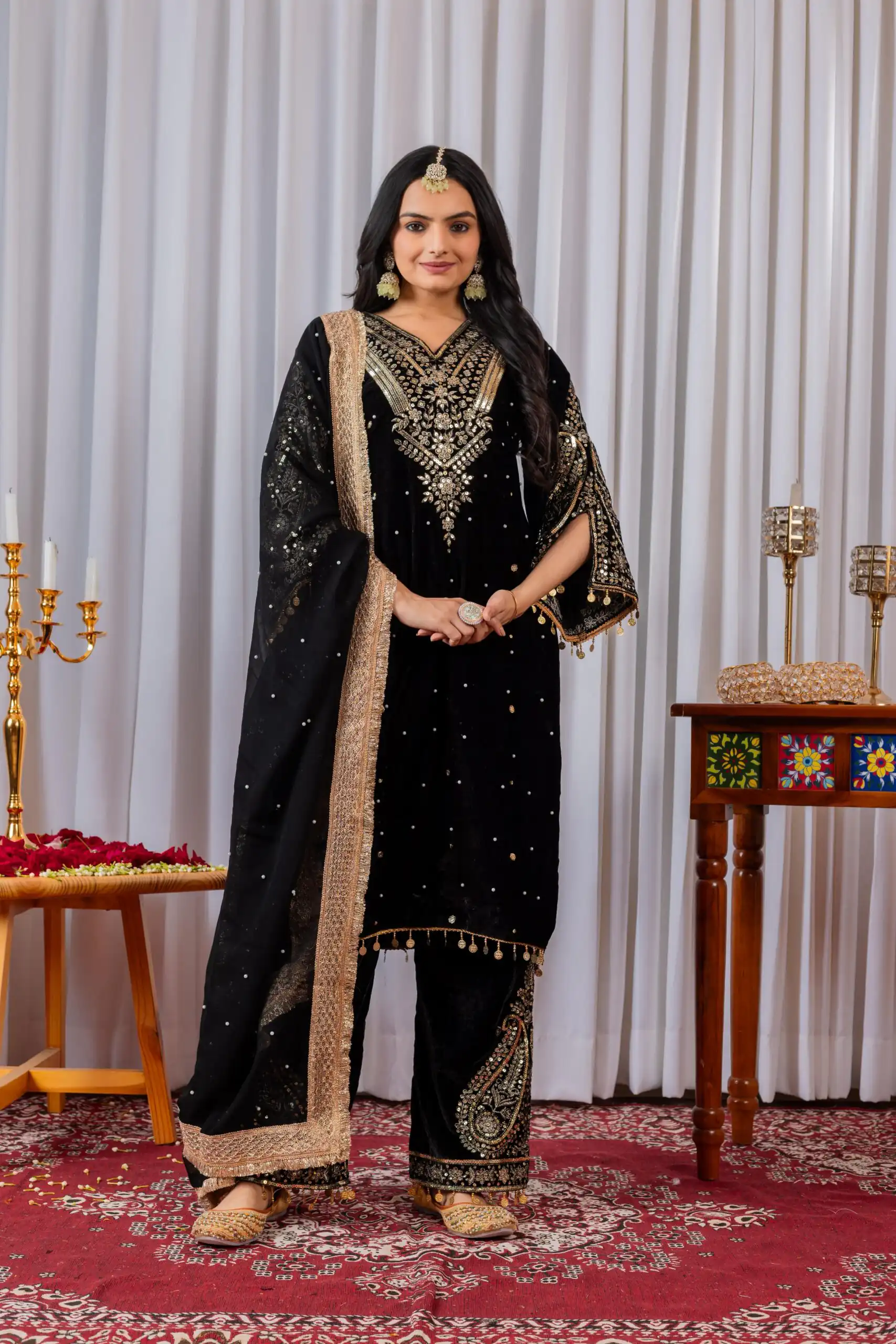 AD 134 Black Color Heavy Pure Viscose Velvet Embroidery Sharara Suit Wedding, Party, Festive, Events Etc. Expected Delivery  4-6 Working Days @2099/- | Jump Suits, Salwar suit, Casual Suits, Creative suits, Designer Suits, Palazzo Suits, Party Wear Suits, Patiala Suits, Straight Suits