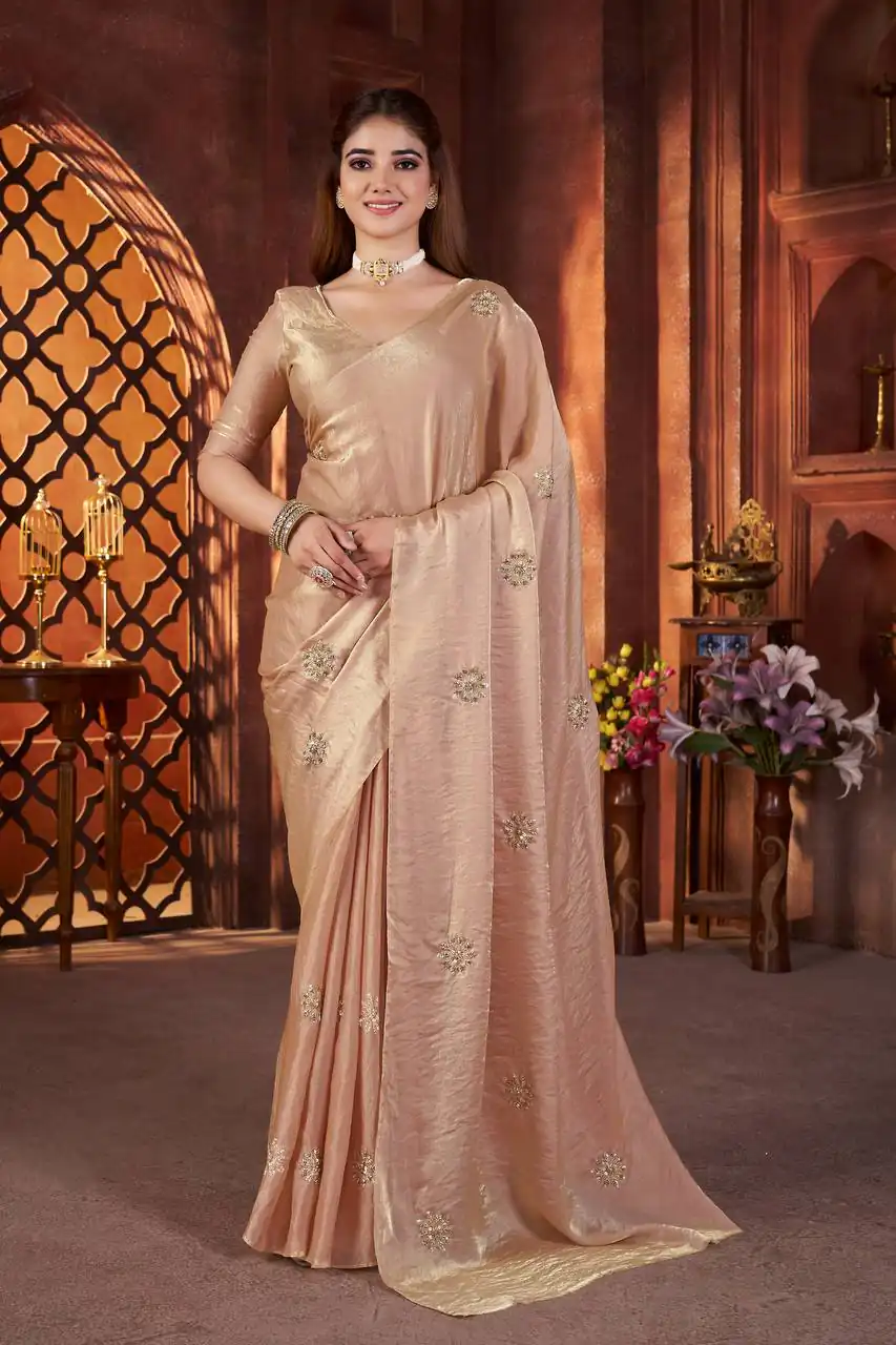 BT 3142 Cream Fandy Satin Silk Saree Perfect for Wedding, Party, Karwa Chauth, Reception, Pooja – . Festive Deal ₹1999. Delivery 4-6 Working Days. | Sarees, Bollywood Sarees, Creative Sarees, Designer Sarees, Embroidered Sarees, Ethnic Saree, Modern Digital sarees, Party Wear Sarees